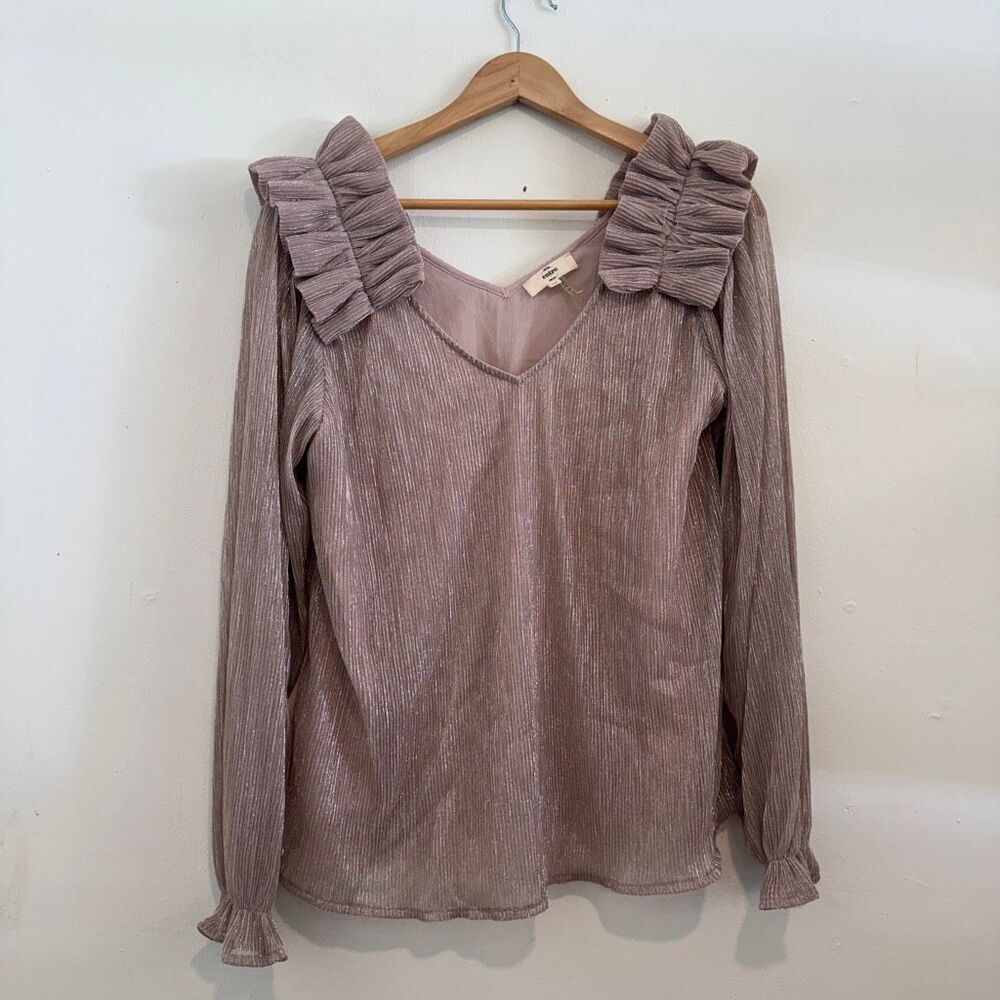 Entro Womens Shimmer Blouse Ruffle Size Medium Long Sleeve
